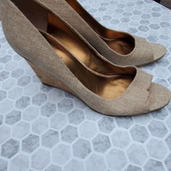 Nine west tweed open toes cork wedges - Picture 3 of 9